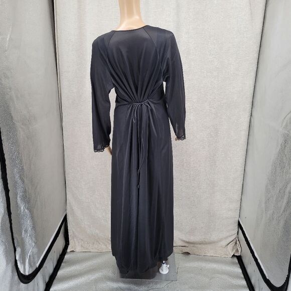 Lorraine Vintage Maxi Length Black Slip Dress Nightgown and Peignoir Robe Lace - Picture 5 of 16